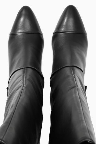 Black Panel Strap Long Boots